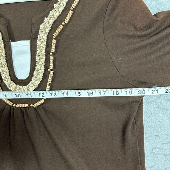 CJ Banks Womens Short Sleeve Top Blouse Brown V Neck Pullover Plus Size X - Picture 7 of 12